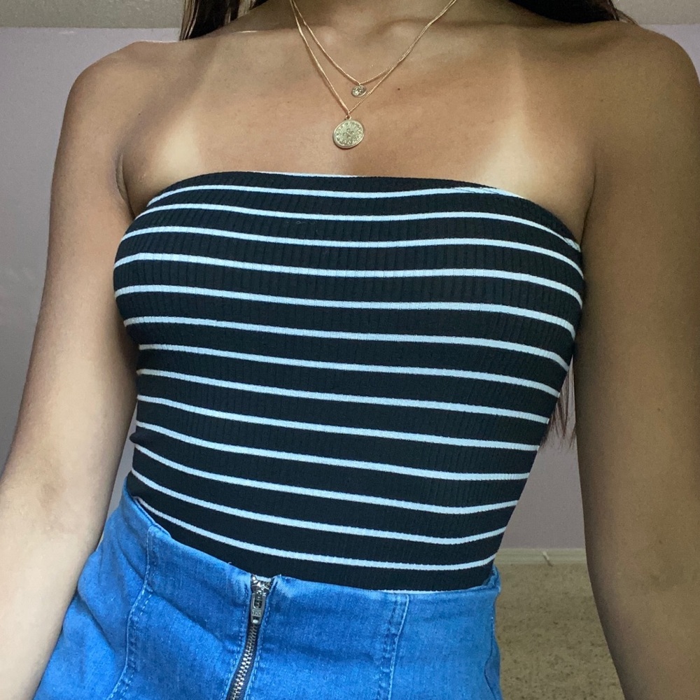 black and white striped tube top